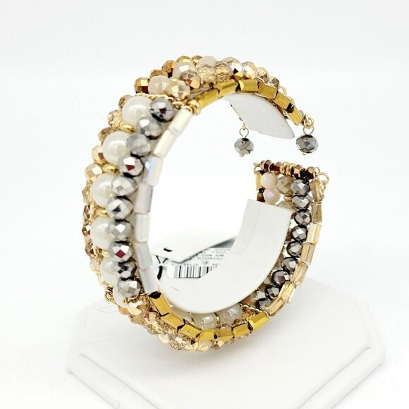 INC 5 Strand Open Memory Wire Bracelet Faceted Crystals Gold & Neutral Tones NWT - Picture 2 of 10